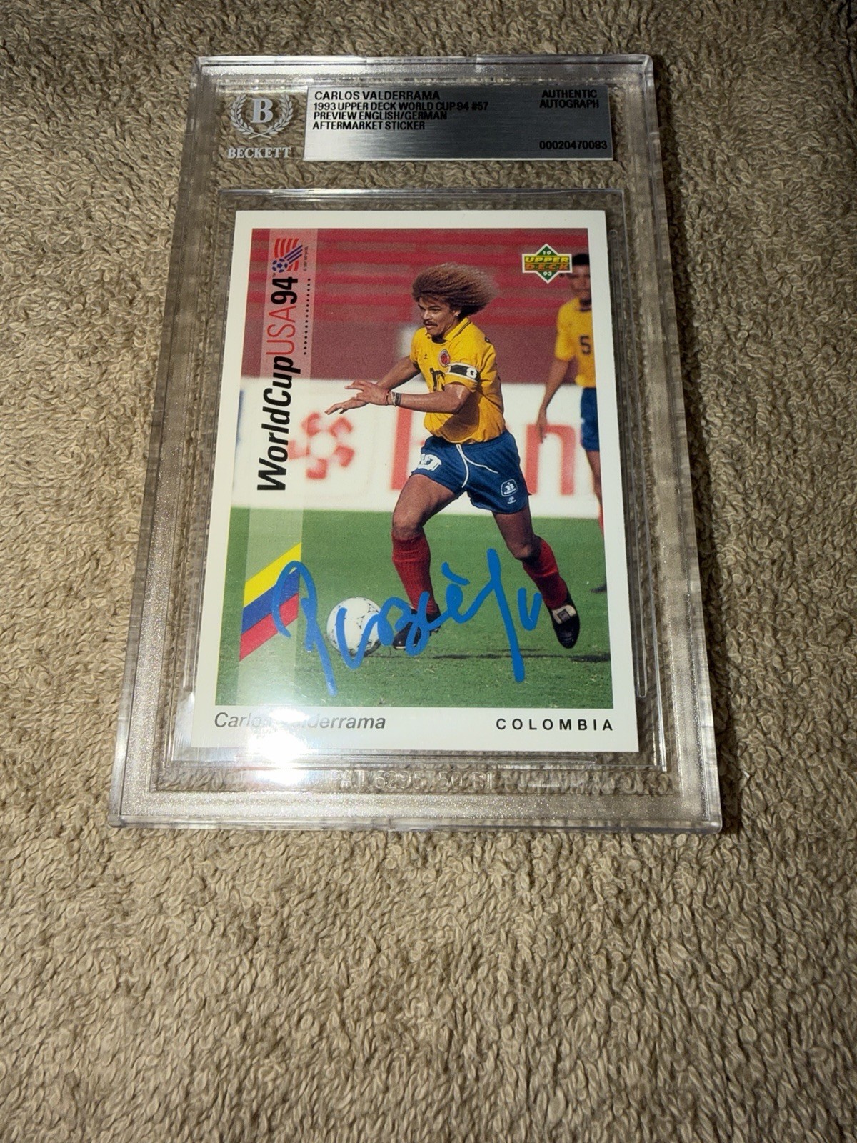 Carlos Pibe Valderrama Signed 1993 Upper Deck World Cup Trading Card Beckett