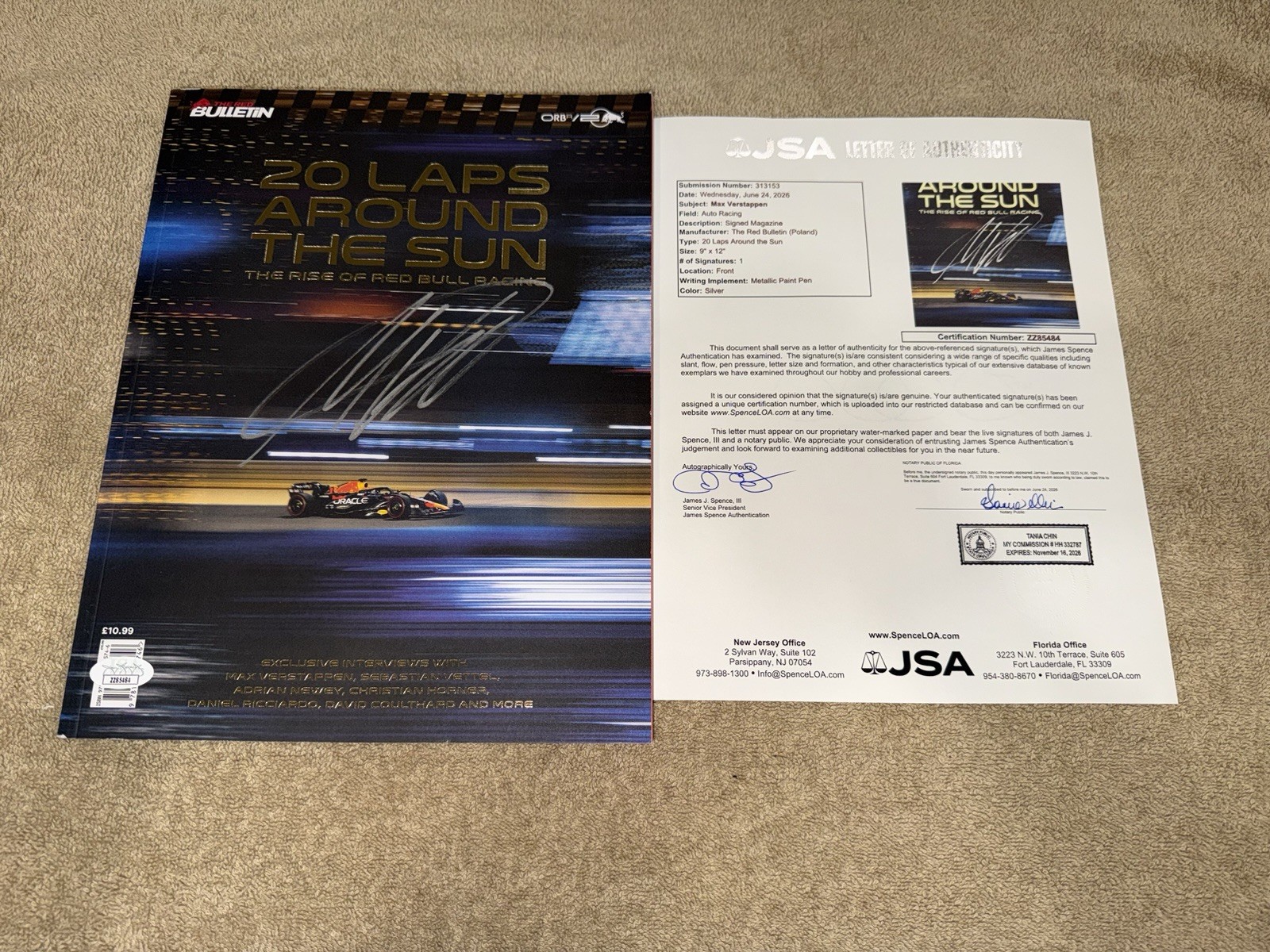 Max Verstappen Signed Official Red Bull Racing Bulletin Magazine 20 Laps JSA LOA
