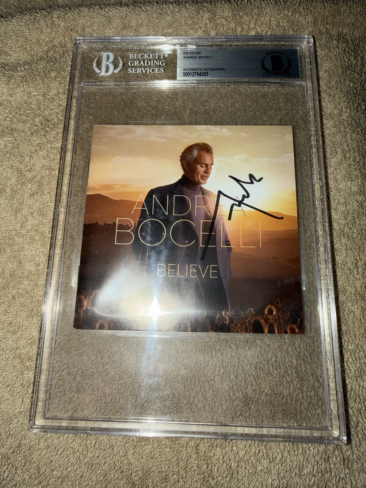 Andrea Bocelli Signed Believe CD Booklet Superstar Beckett Encap