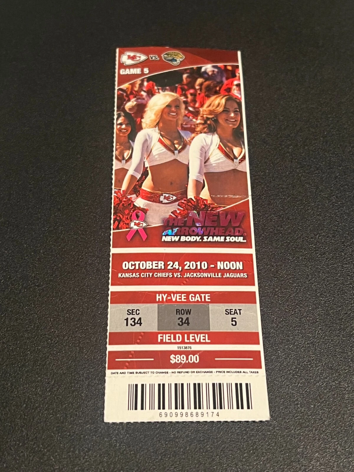FOOTBALL TICKET STUB ARROWHEAD KANSAS CITY CHIEFS 2010 JACKSONVILLE JAGUARS