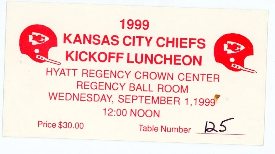 FOOTBALL TICKET ARROWHEAD KANSAS CITY CHIEFS 1999 KICKOFF LUNCHEON 9/1