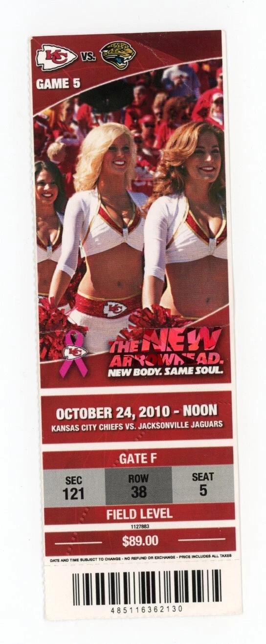 FOOTBALL TICKET STUB ARROWHEAD KANSAS CITY CHIEFS JACKSONVILLE JAGUARS 2010