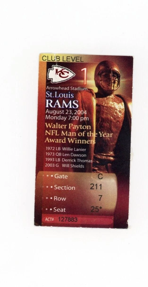 FOOTBALL TICKET STUB ARROWHEAD KANSAS CITY CHIEFS ST LOUIS RAMS 8/23 2004