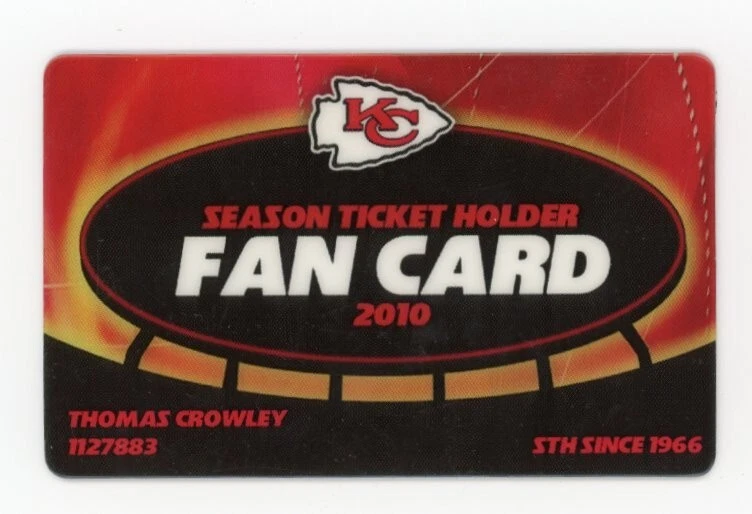 FOOTBALL TICKET ARROWHEAD KANSAS CITY CHIEFS 2010 STH FAN CARD