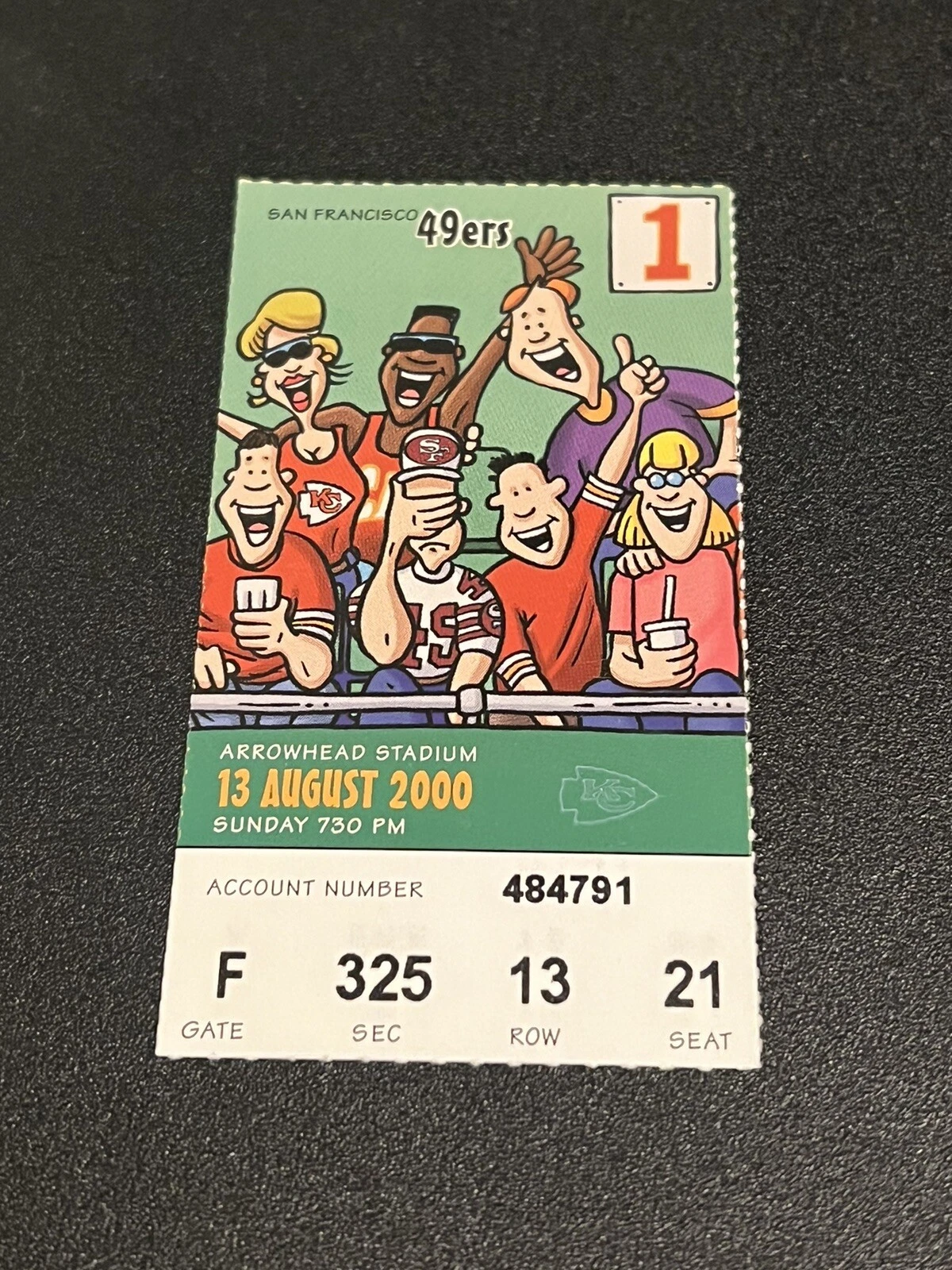 FOOTBALL TICKET STUB ARROWHEAD KANSAS CITY CHIEFS SAN FRANCISCO 49ers 8/13 2000