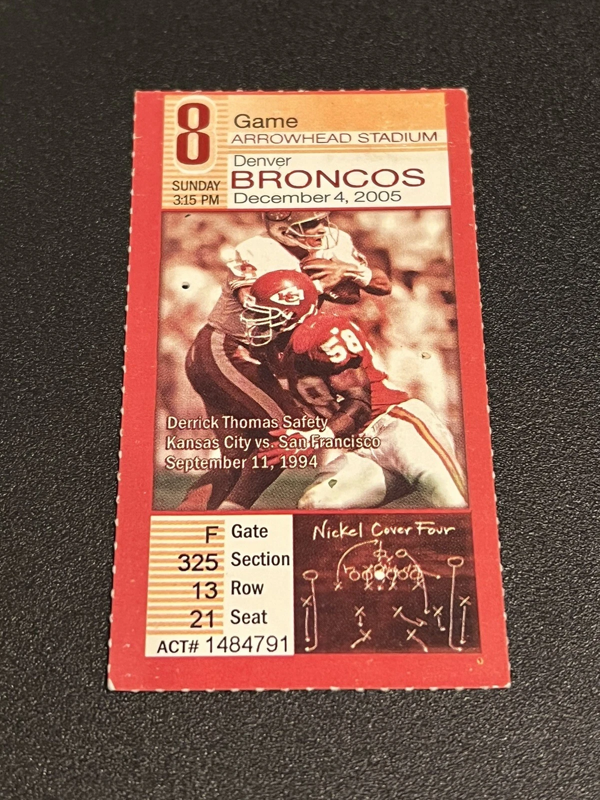 FOOTBALL TICKET STUB ARROWHEAD KANSAS CITY CHIEFS DENVER BRONCOS 12/4 2005