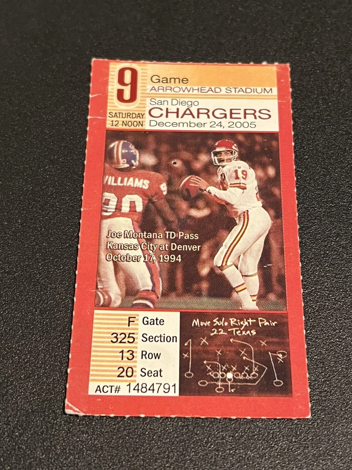 FOOTBALL TICKET STUB ARROWHEAD KANSAS CITY CHIEFS SAN DIEGO CHARGERS 12/24 2005