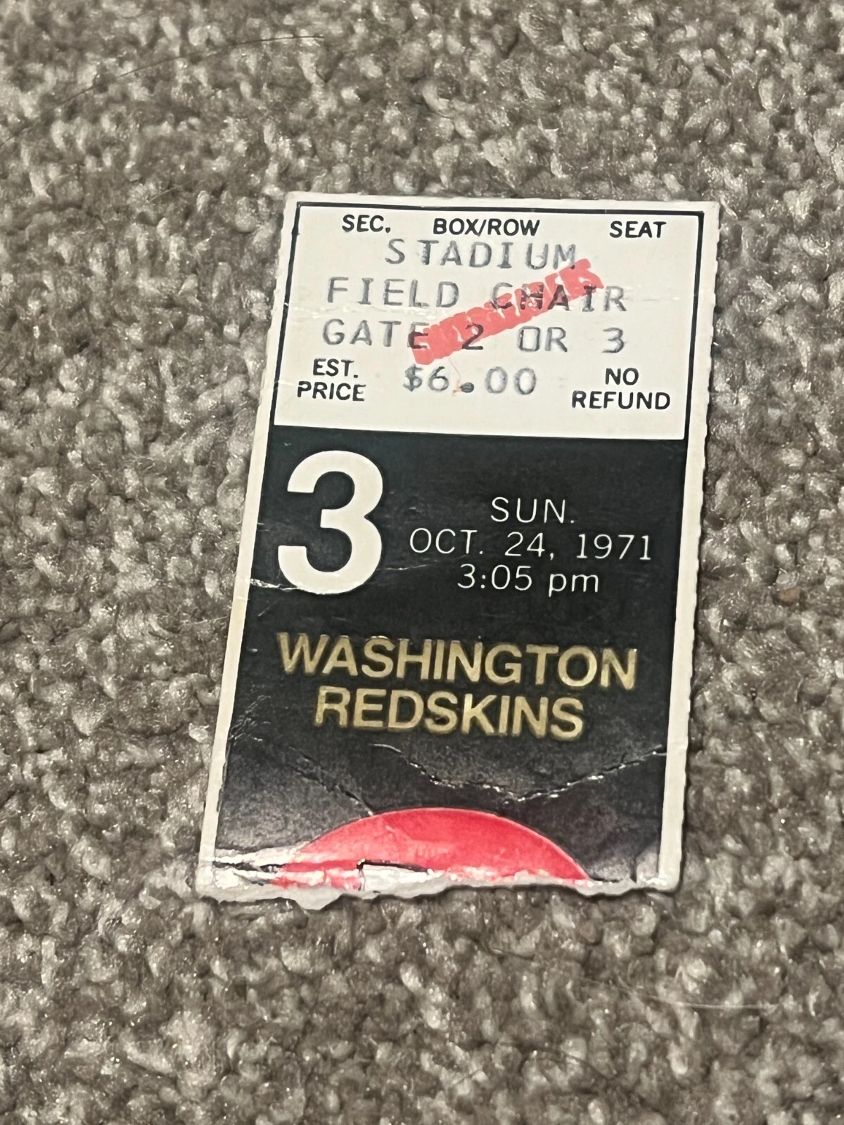 KANSAS CITY CHIEFS WASHINGTON REDSKINS FOOTBALL CHEERLEADER TICKET 10/24 1971