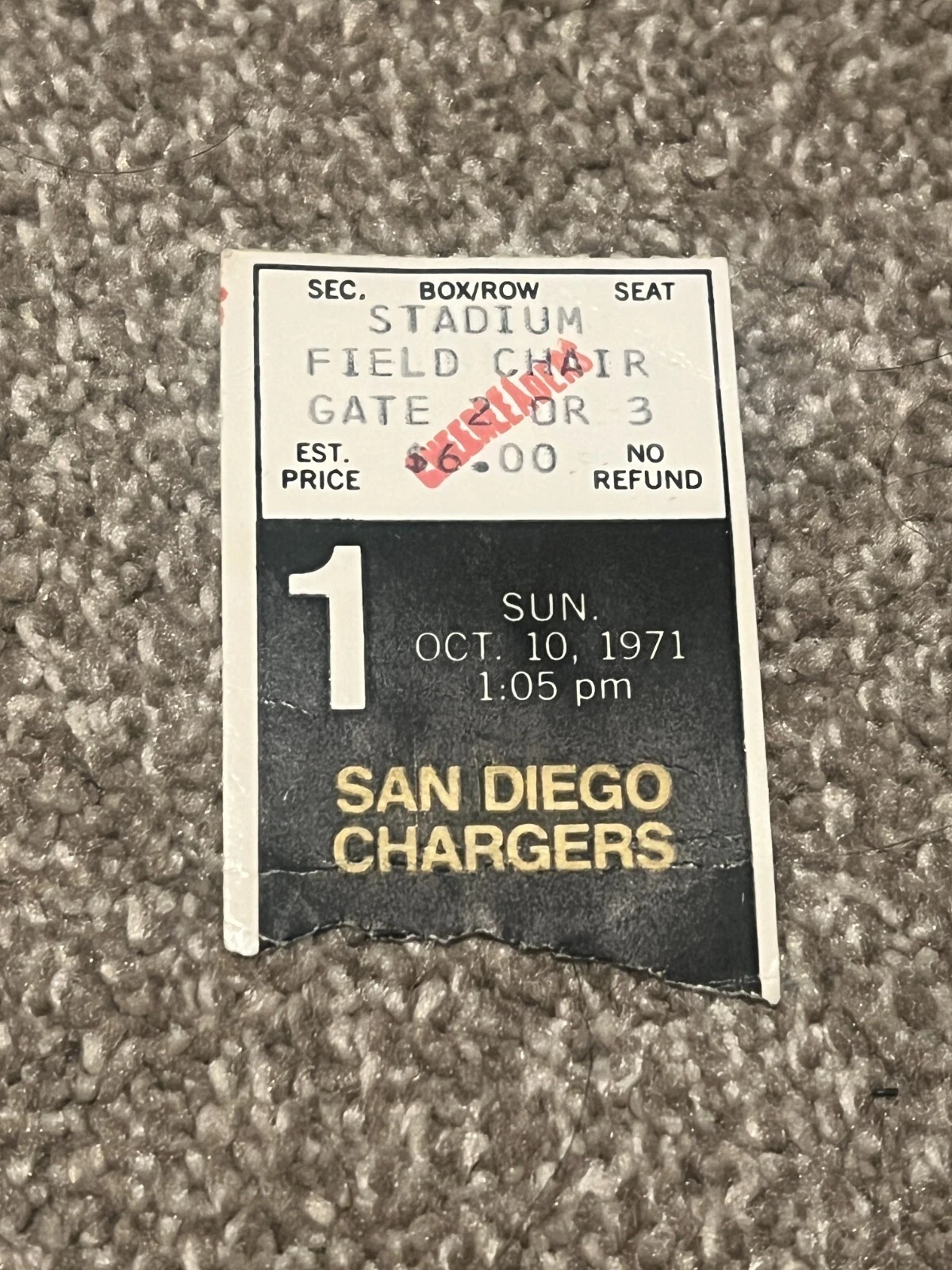 KANSAS CITY CHIEFS SAN DIEGO CHARGERS FOOTBALL CHEERLEADER TICKET 12/19 1971