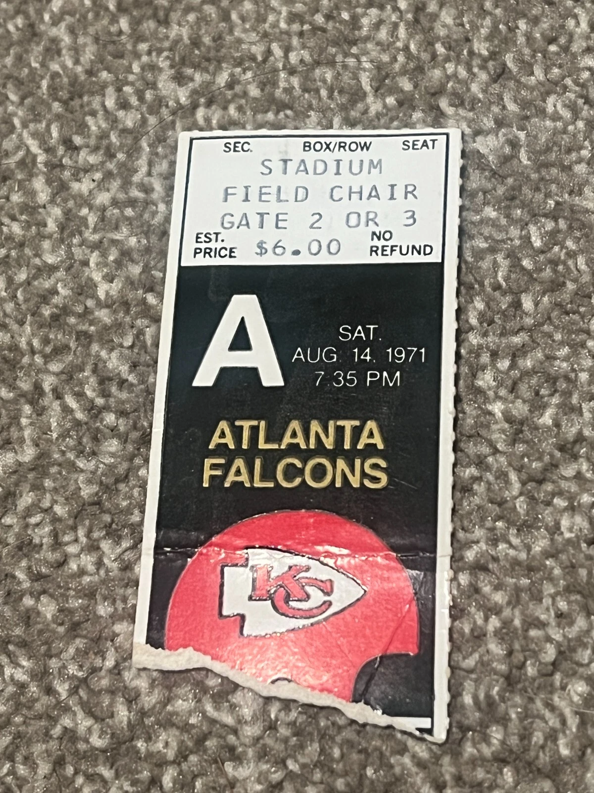 KANSAS CITY CHIEFS V. ATLANTA FALCONS FOOTBALL TICKET STUB NFL 8/14 1971 VTG