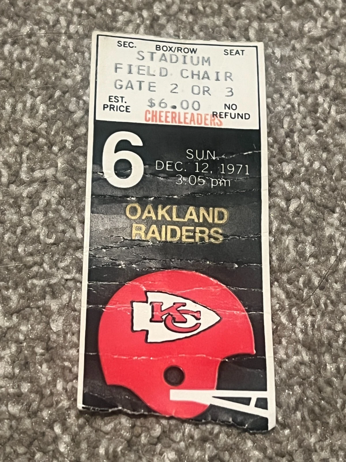KANSAS CITY CHIEFS OAKLAND RAIDERS FOOTBALL CHEERLEADER TICKET 12/12 1971