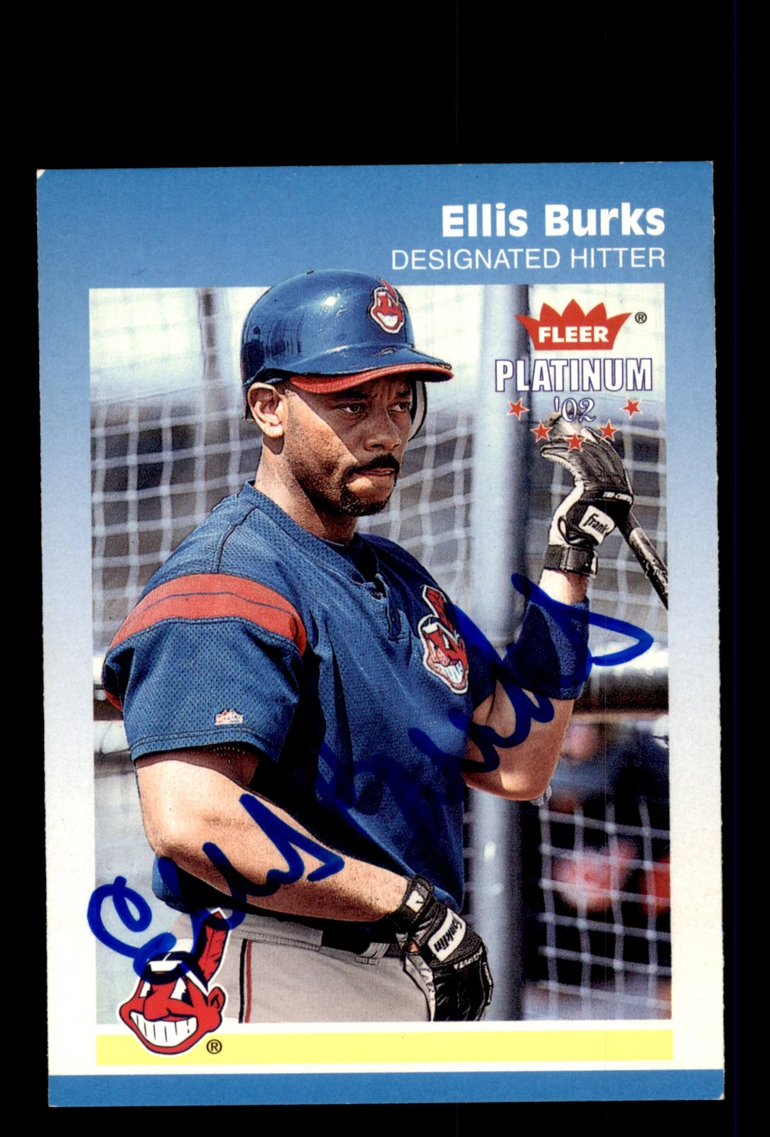 Signed Baseball Card Auto 2002 Fleer Platinum #123 Ellis Burks Cleveland Indians