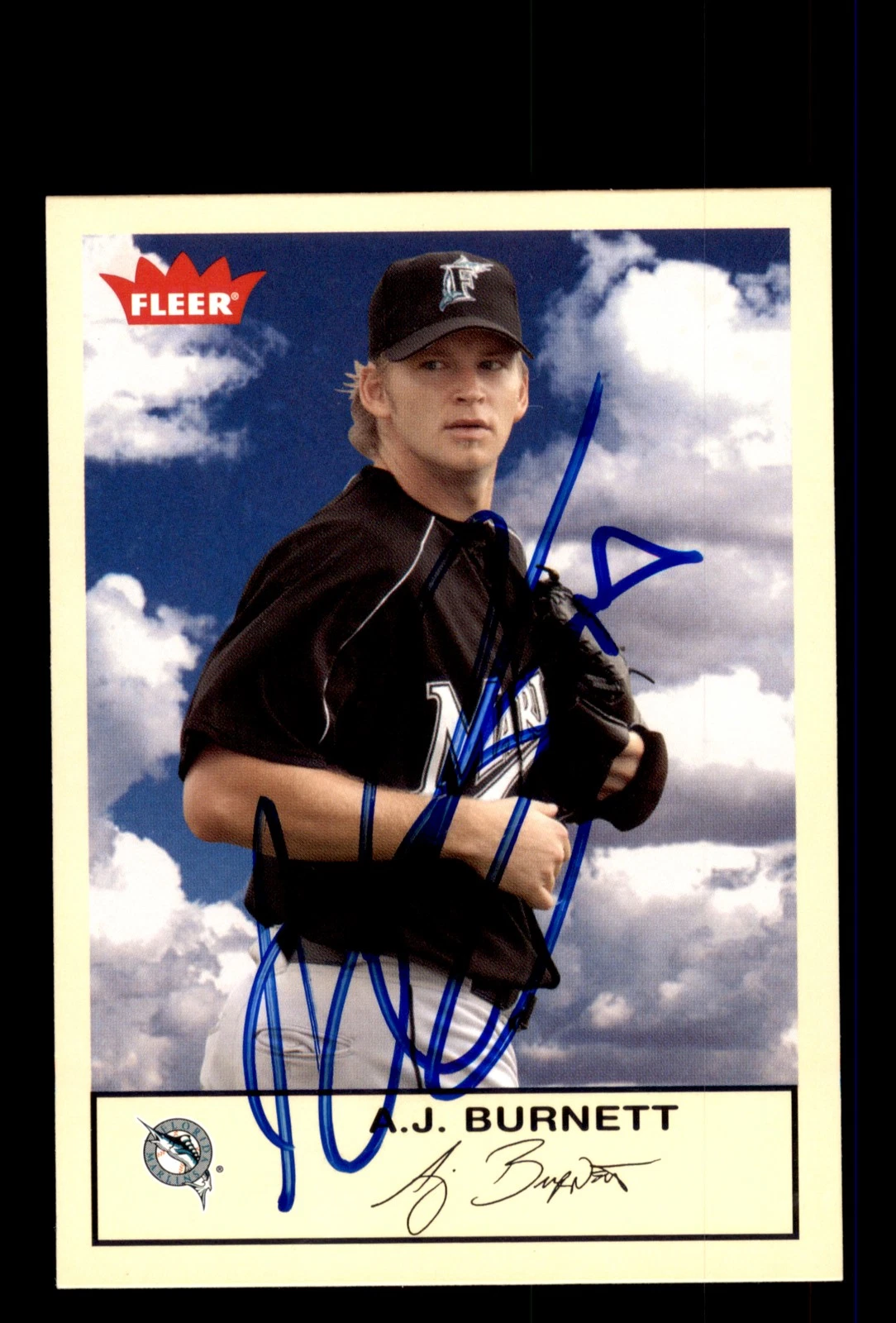 Signed Baseball Card Auto 2005 Fleer Tradition #77 A.J. Burnett Florida Marlins