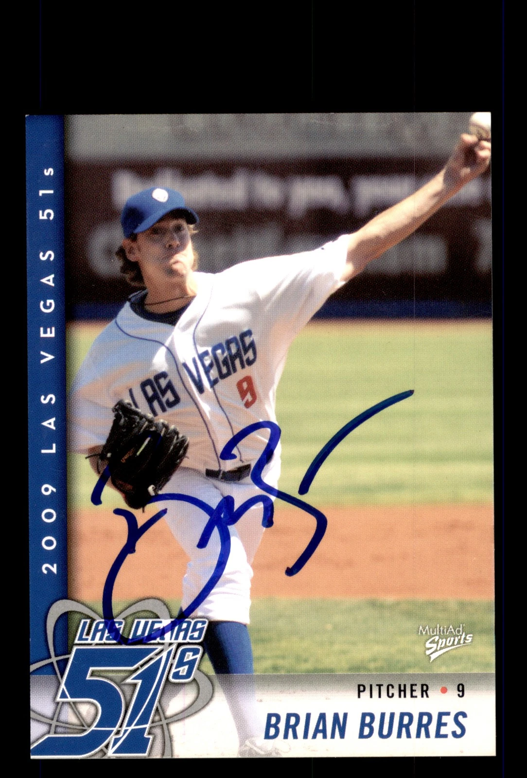 Signed Baseball Card Auto 2009 MultiAd Las Vegas 51s #7 Brian Burres
