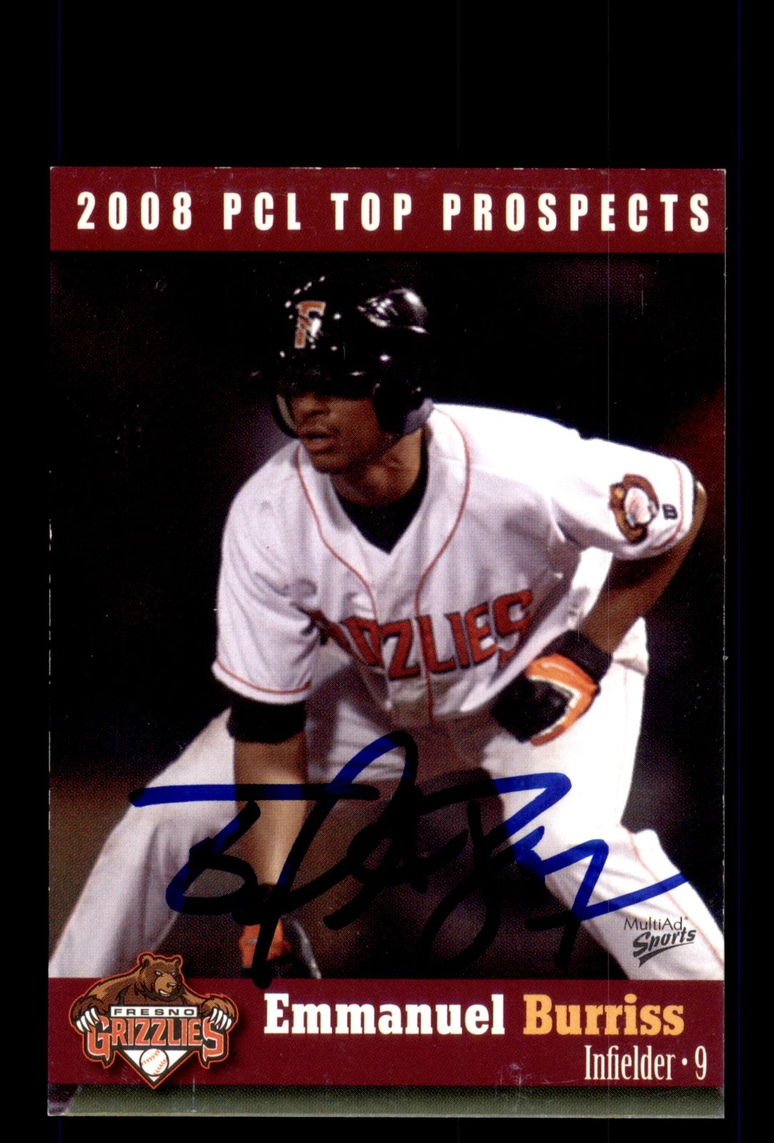 Signed Baseball Card Auto 2008 MultiAd Pacific Coast League #7 Emmanuel Burriss