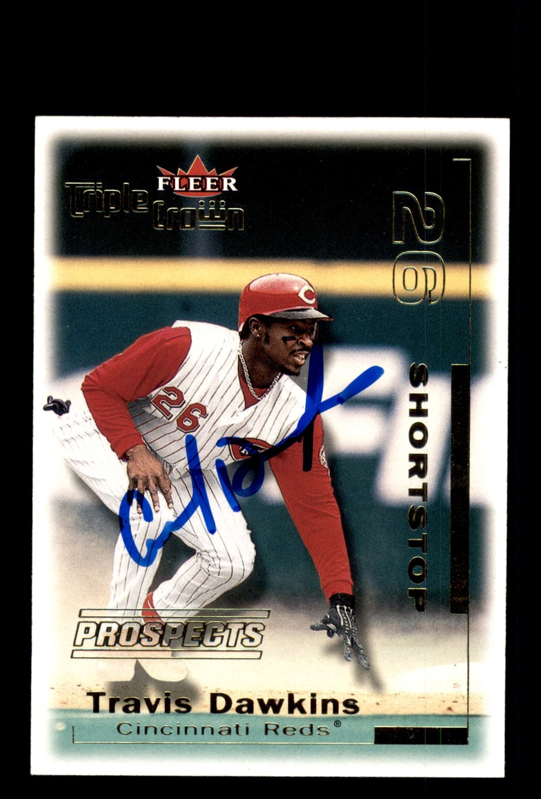 Signed Baseball Card Auto Travis Dawkins 2001 Fleer Triple Crown #284 Reds