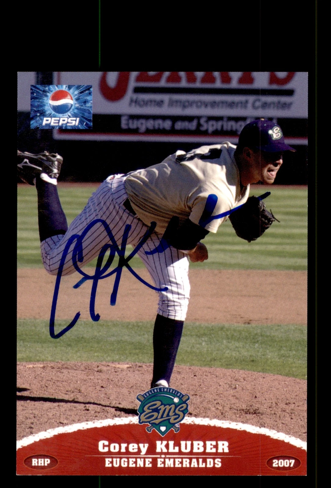 Signed Baseball Card Auto Corey Kluber 2007 Grandstand Eugene Emeralds RC MILB
