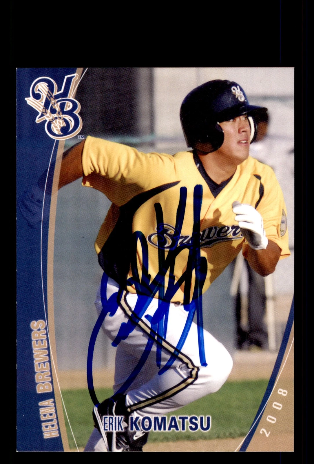 Signed Baseball Card Auto Erik Komatsu 2008 Grandstand Helena Brewers