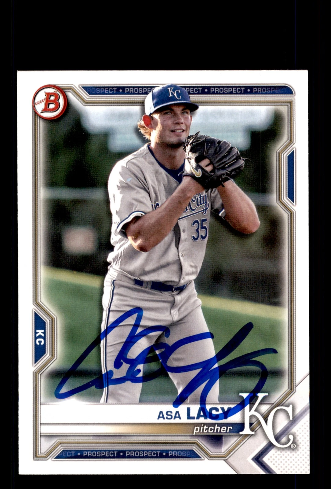 Signed Baseball Card Auto Asa Lacy 2021 Bowman Draft #BD-158 Kansas City Royals