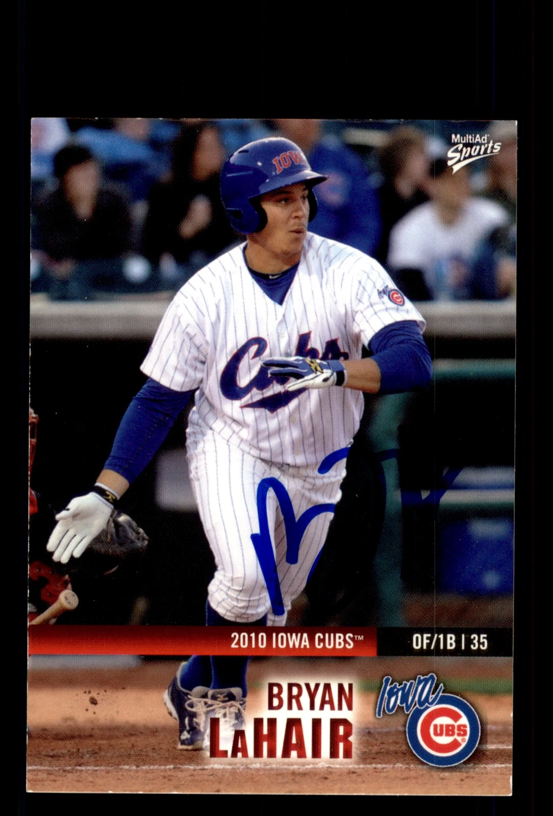 Signed Baseball Card Auto Bryan LaHair 2010 MultiAd Iowa Cubs