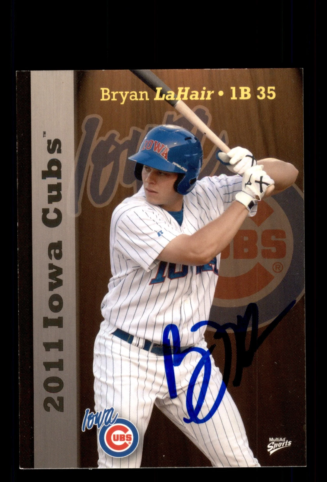 Signed Baseball Card Auto Bryan LaHair 2011 MultiAd Iowa Cubs