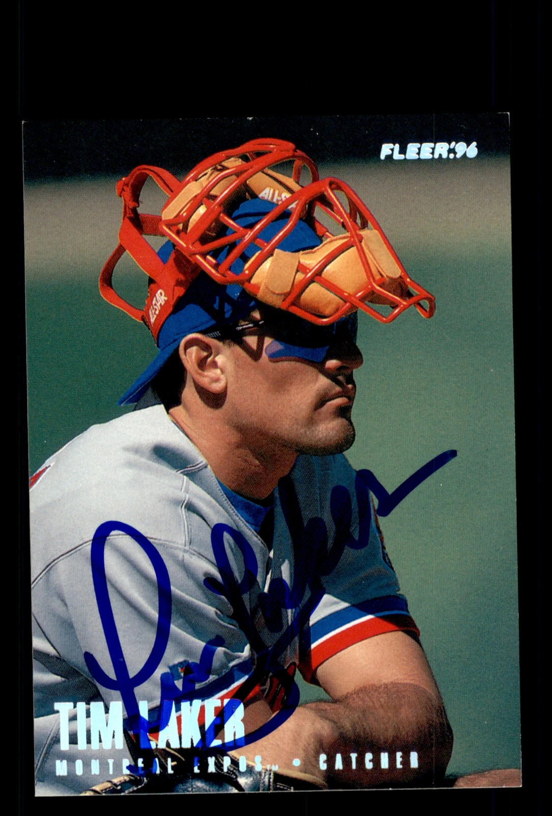 Signed Baseball Card Auto Tim Laker 1996 Fleer #460 Montreal Expos Tiffany