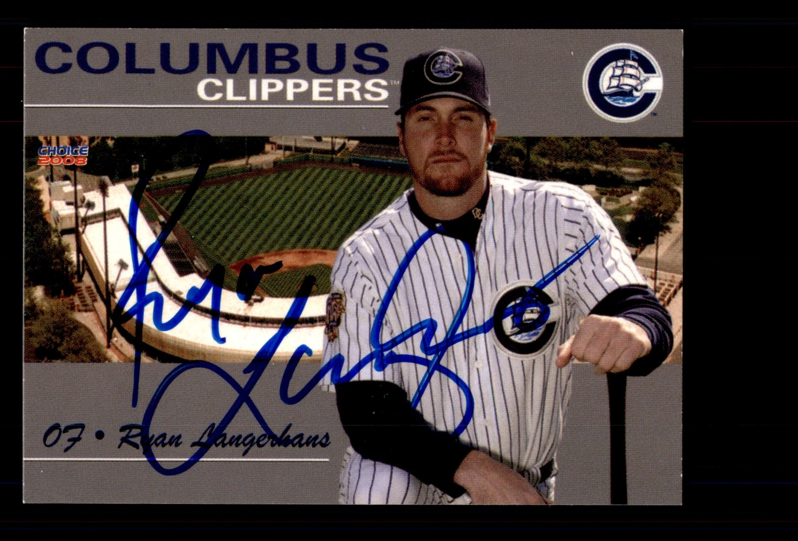 Signed Baseball Card Auto Ryan Langerhans 2008 Choice Columbus Clippers