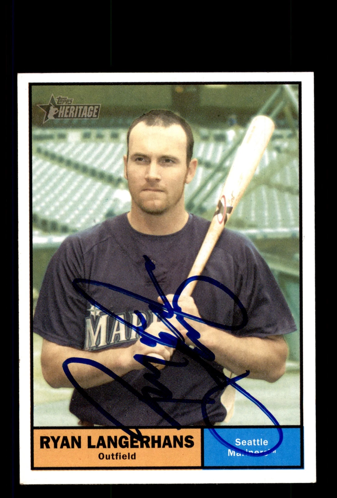 Signed Baseball Card Auto Ryan Langerhans 2010 Topps Heritage #332 Mariners
