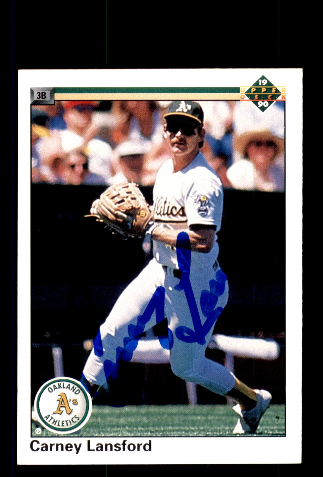Signed Baseball Card Auto Carney Lansford 1990 Upper Deck #253 Oakland Athletics