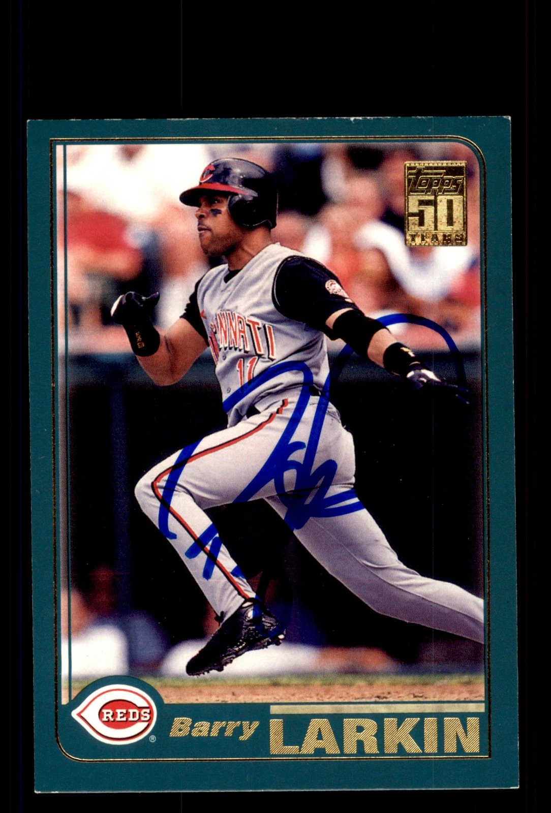 Signed Baseball Card Auto Barry Larkin 2001 Topps #195 Cincinnati Reds
