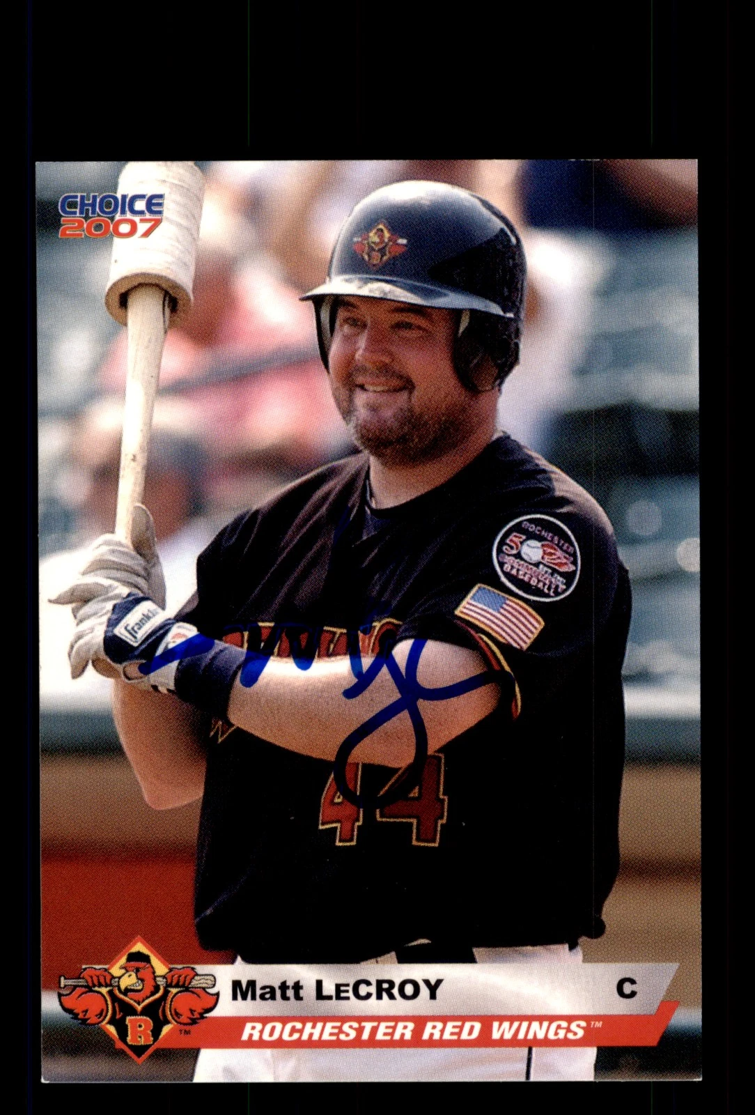 Signed Baseball Card Auto Matthew LeCroy 2007 Choice Rochester Red Wings