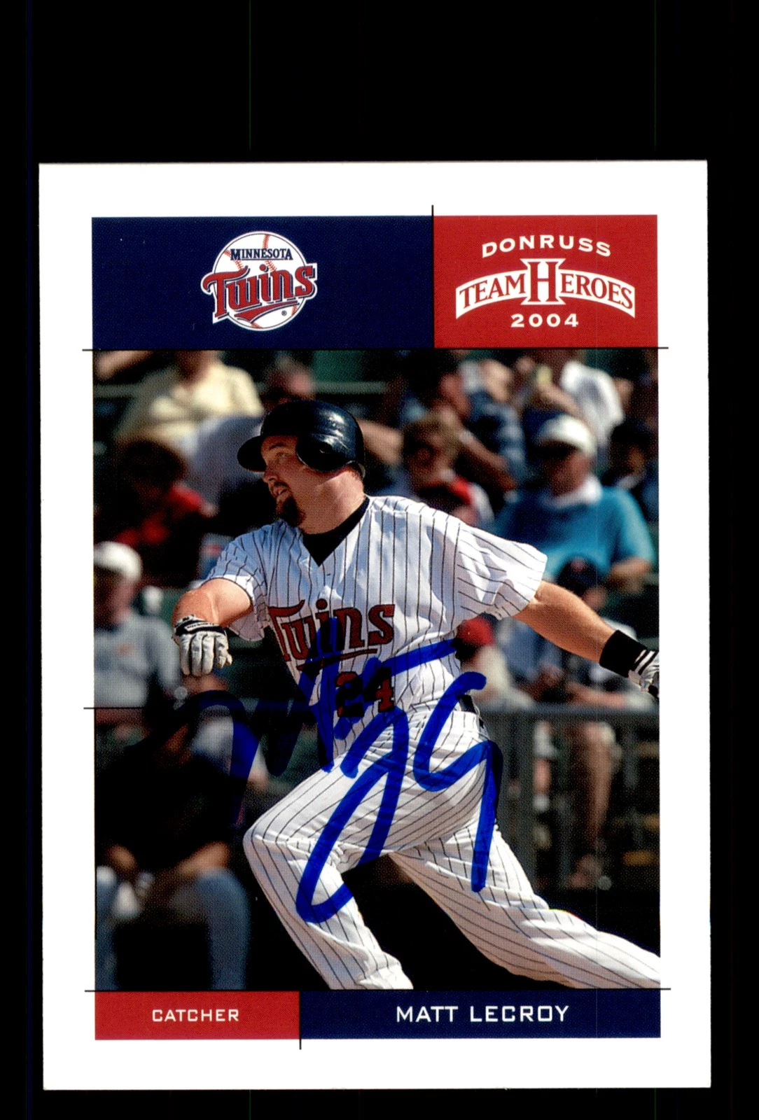 Signed Baseball Card Auto Matt LeCroy 2004 Donruss Team Heroes #235 Twins