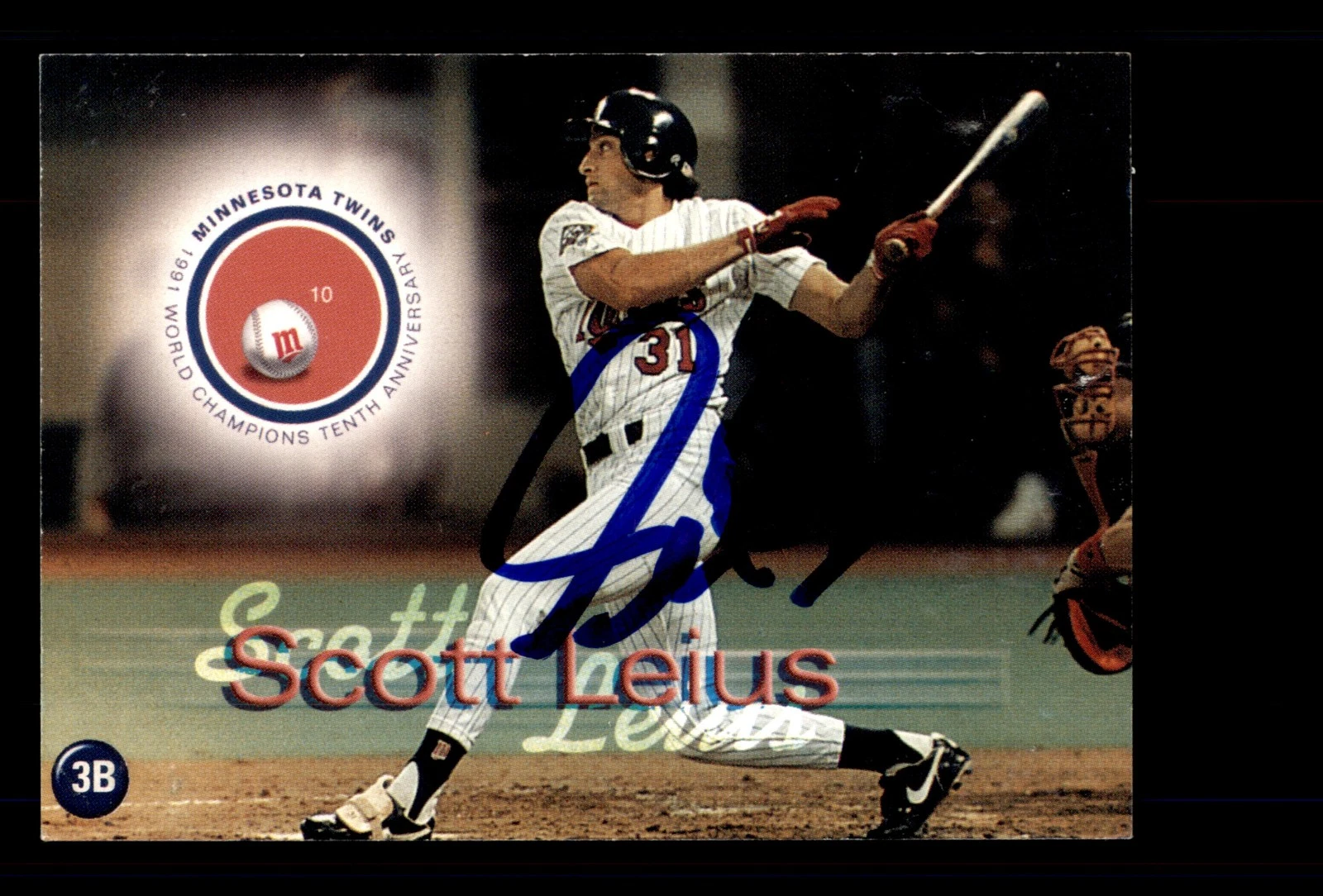 Signed Baseball Card Auto Scott Leius 2001 Rainbow Foods Minnesota Twins SGA