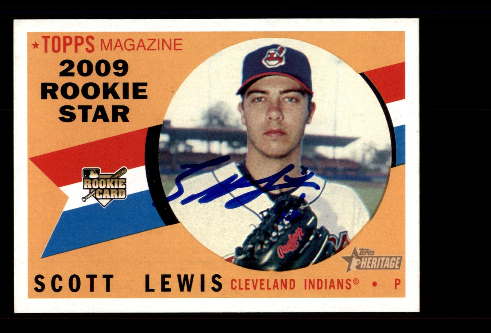 Signed Baseball Card Auto Scott Lewis 2009 Topps Heritage #112 Cleveland Indians