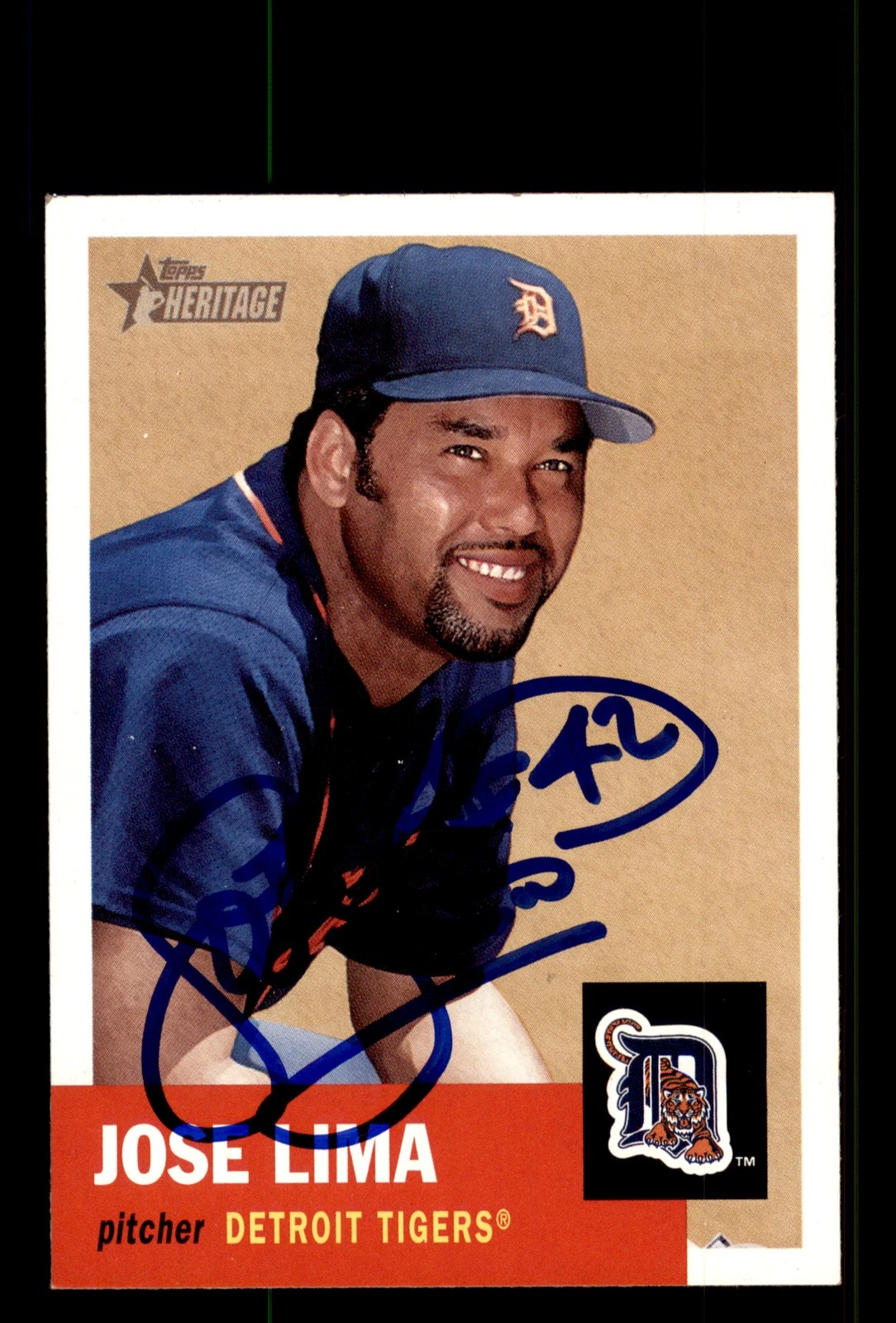 Signed Baseball Card Auto Jose Lima 2002 Topps Heritage #171 Detroit Tigers