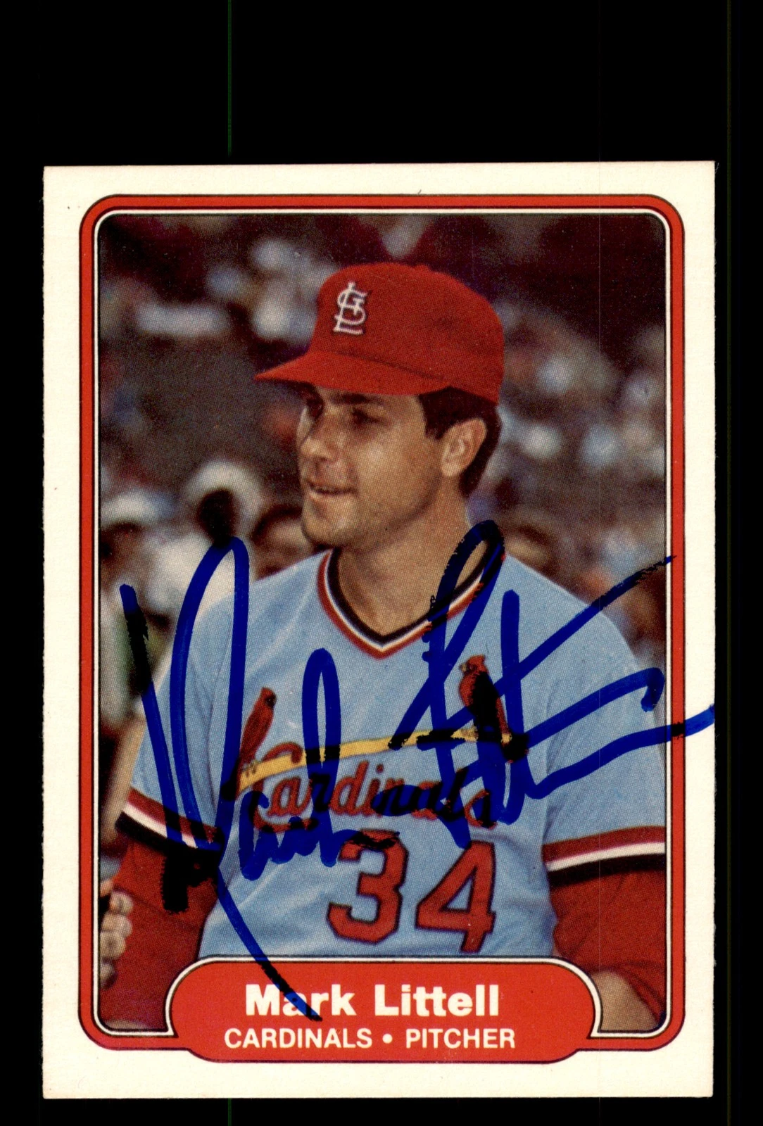 Signed Baseball Card Auto Mark Littell 1982 Fleer #120 St. Louis Cardinals