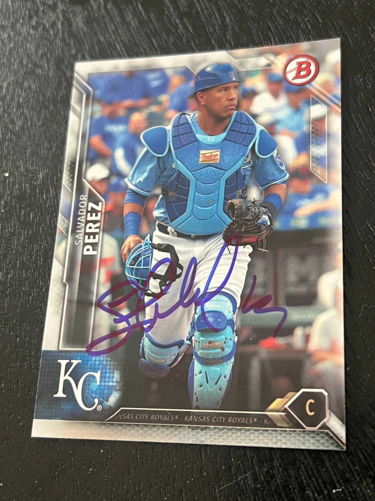SIGNED BASEBALL CARD AUTO KANSAS CITY ROYALS SALVADOR PEREZ 2016 BOWMAN #42