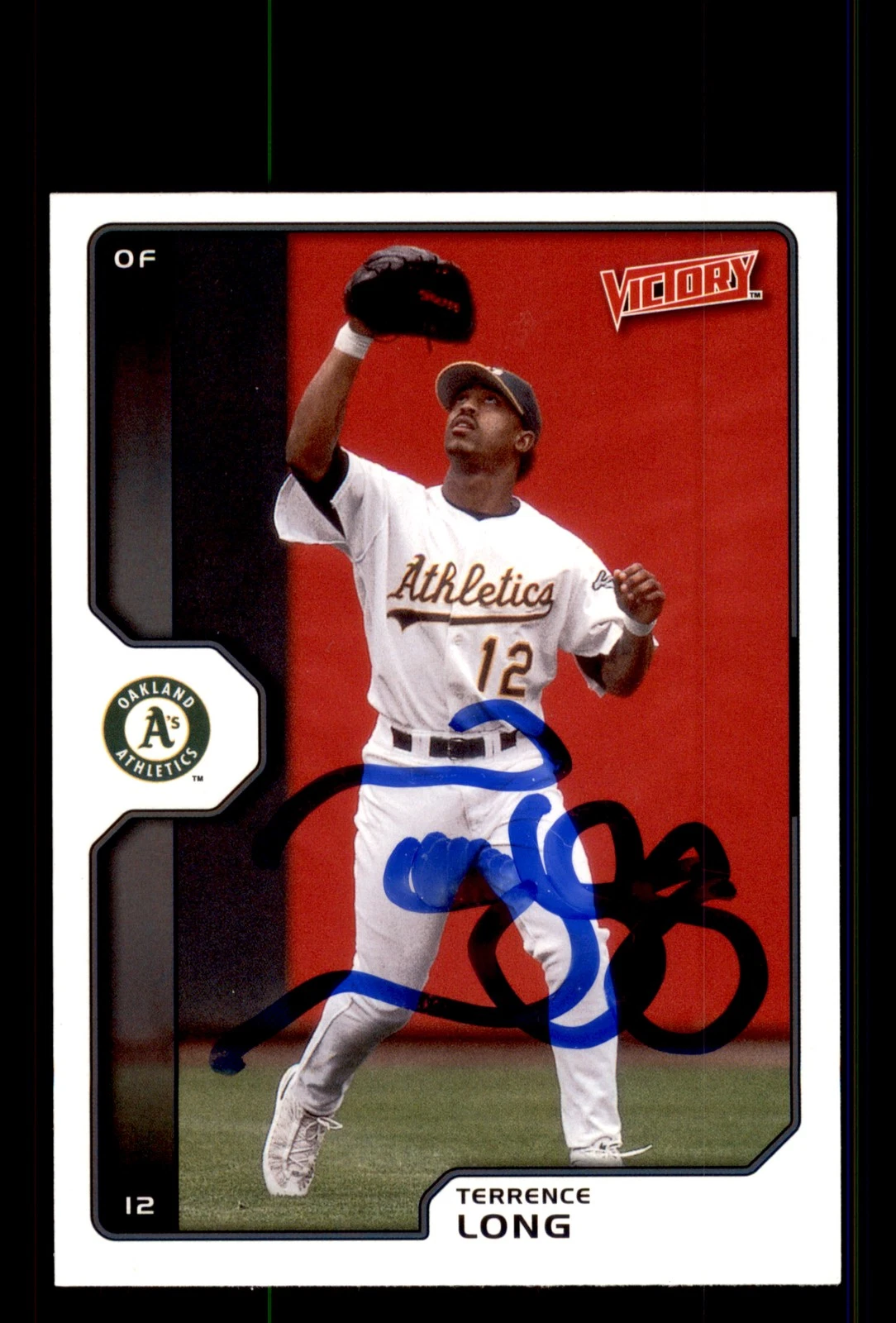 Signed Baseball Card Auto Terrence Long 2002 Upper Deck Victory #21 A's