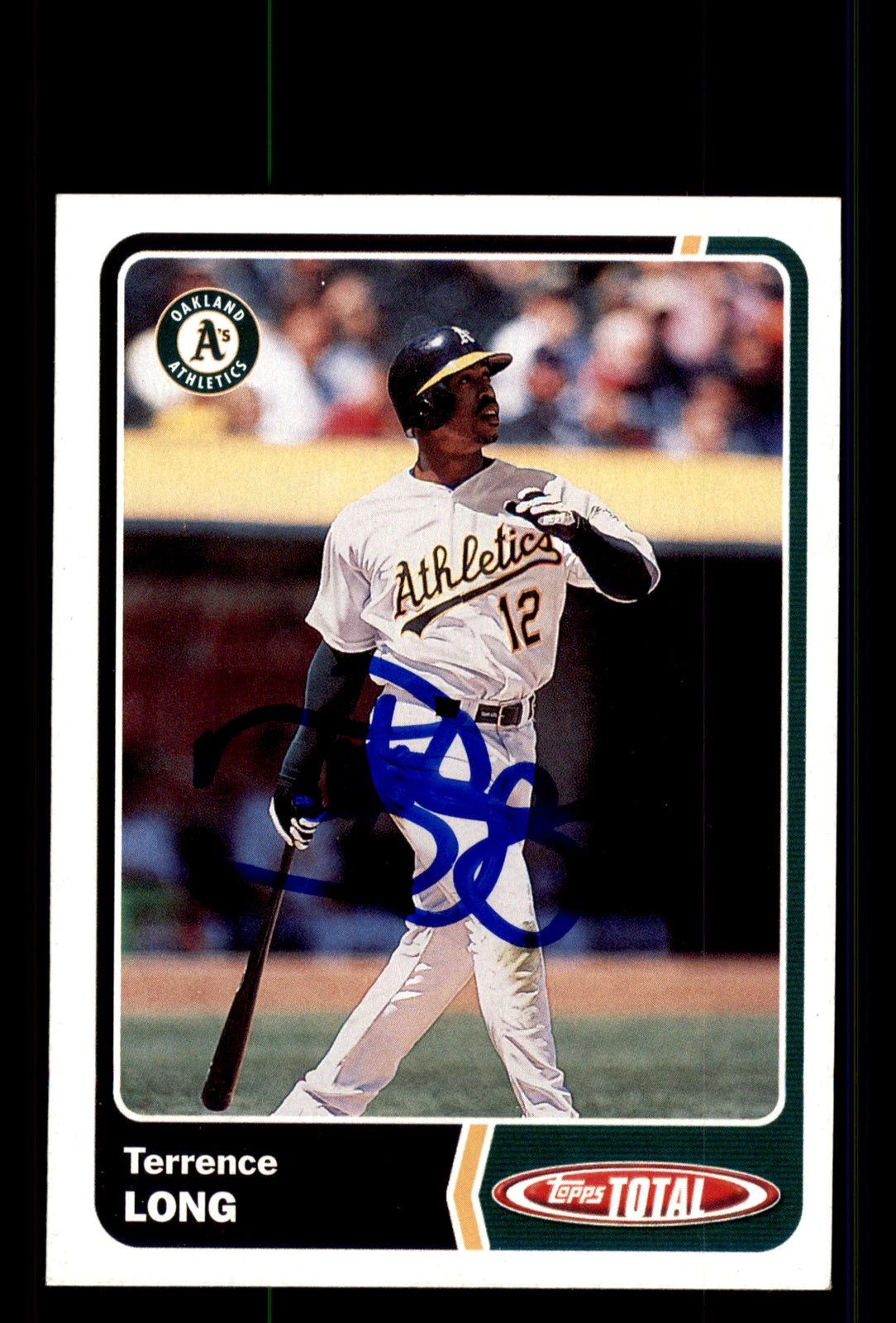 Signed Baseball Card Auto Terrence Long 2003 Topps Total #87 Oakland Athletics