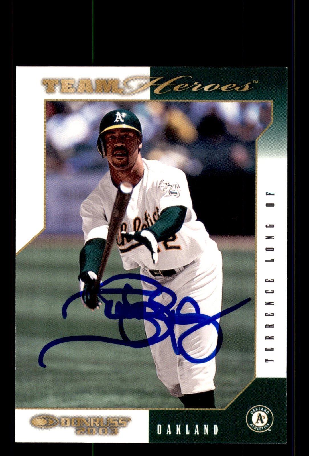 Signed Baseball Card Auto Terrence Long 2003 Donruss Team Heroes #369 A's