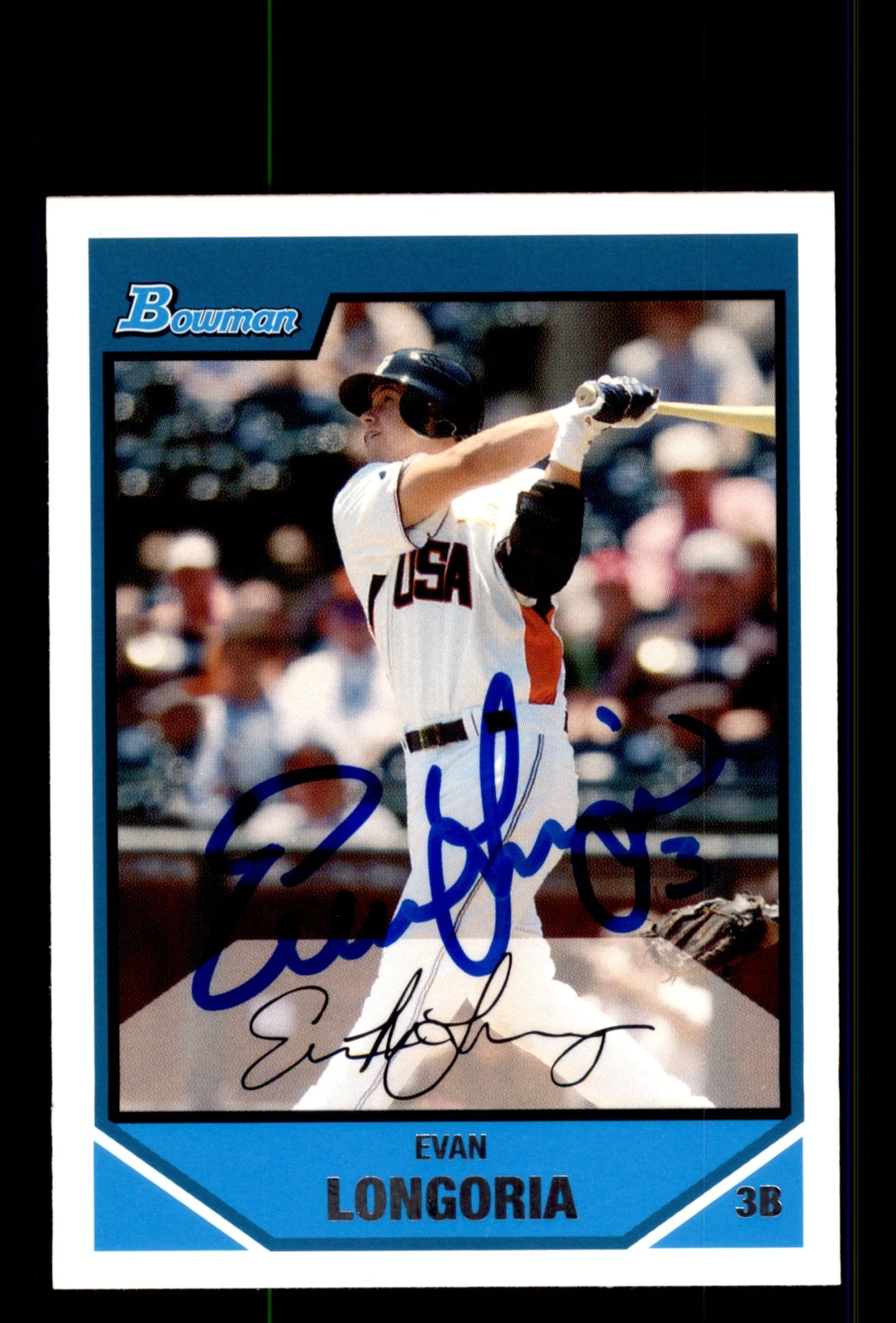 Signed Baseball Card Auto Evan Longoria 2007 Bowman #BDPP99 Tampa Bay Rays