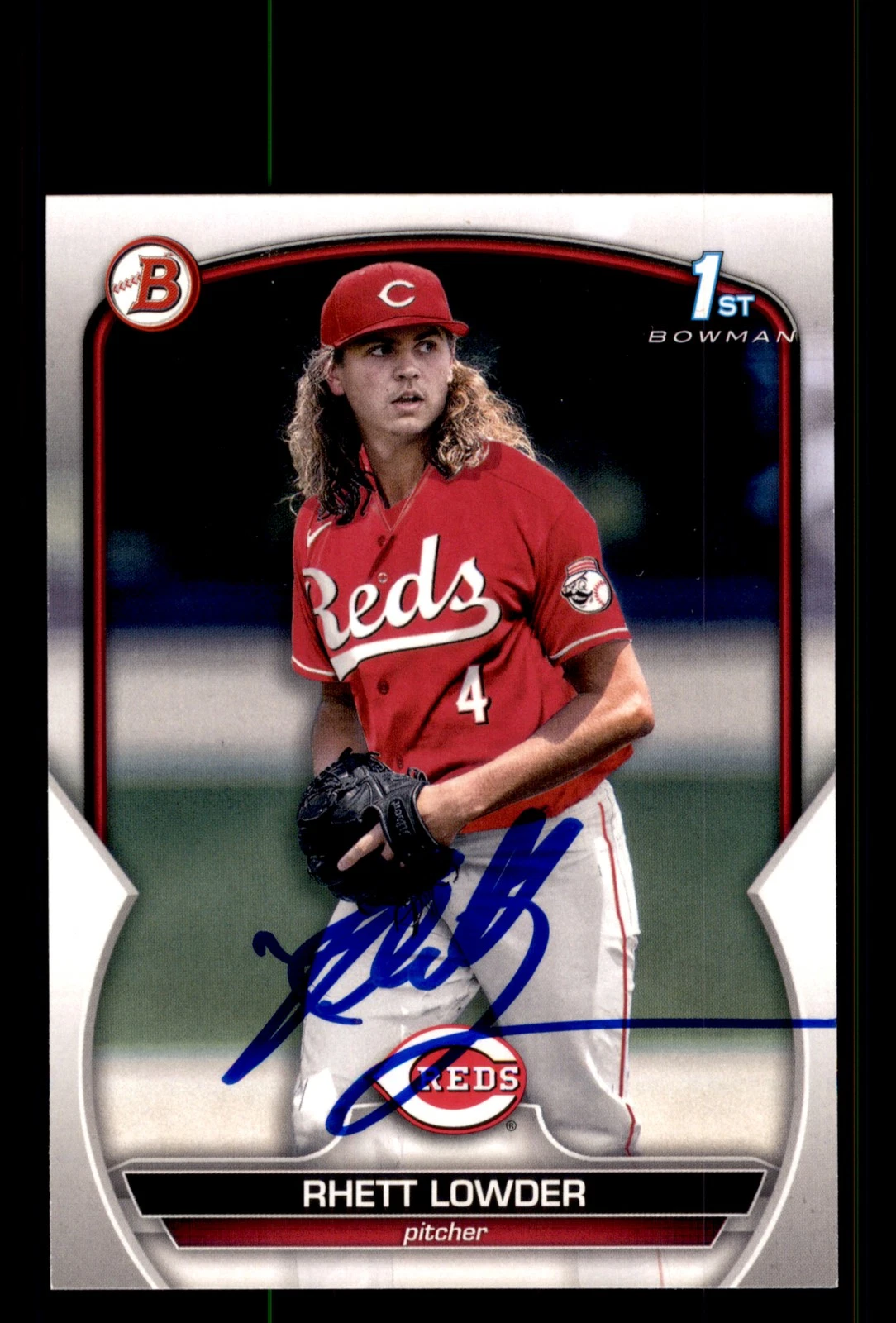 Signed Baseball Card Auto Rhett Lowder 2023 Bowman Draft #BD-52 Cincinnati Reds