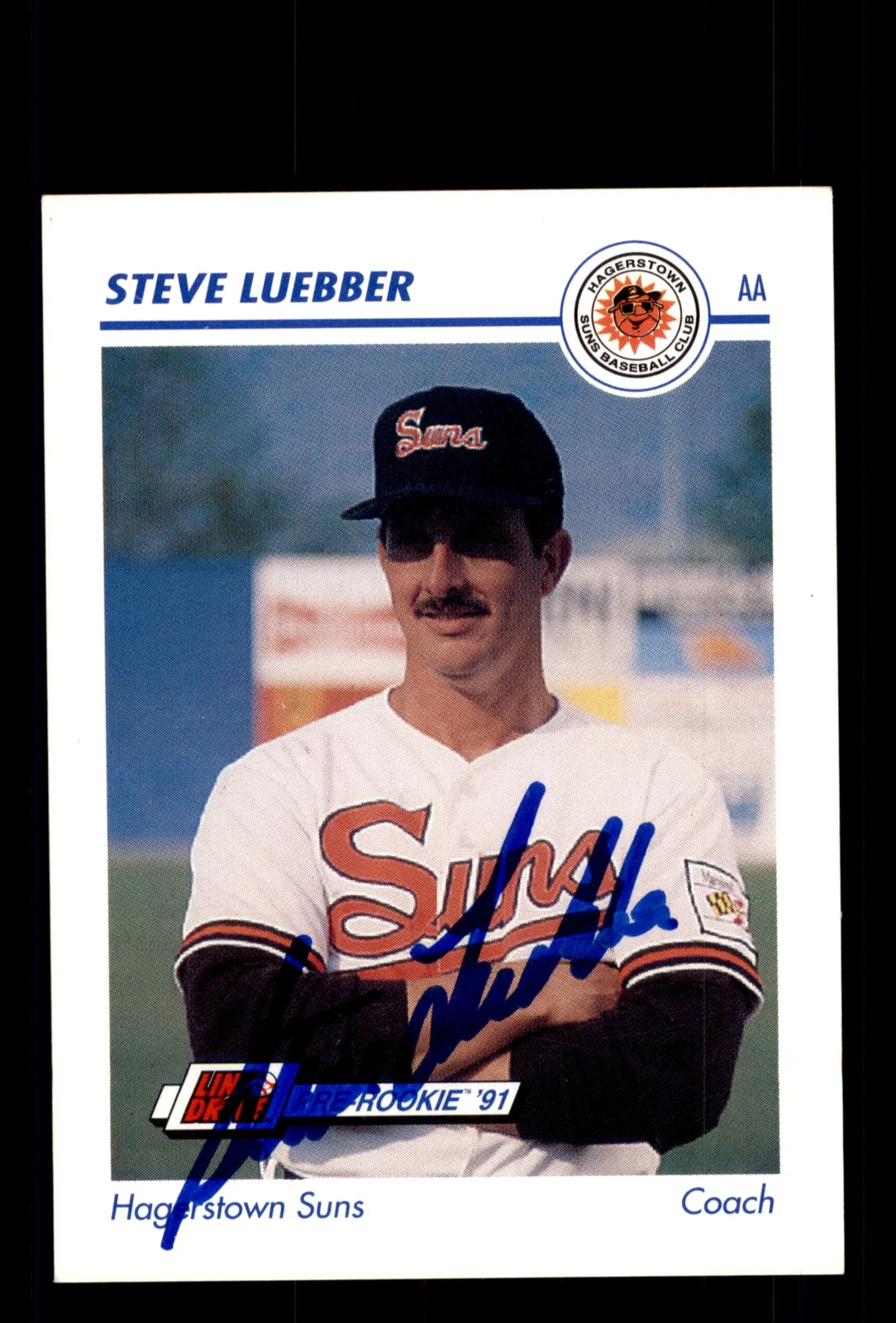 Signed Baseball Card Auto Steve Luebber 1991 Line Drive AA #240 Hagerstown Suns