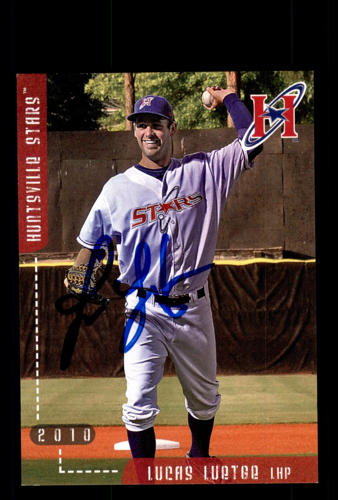 Signed Baseball Card Auto Lucas Luetge 2010 Grandstand Huntsville Stars