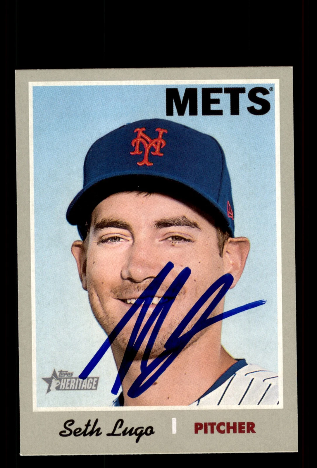 Signed Baseball Card Auto Seth Lugo 2019 Topps Heritage #153 New York Mets