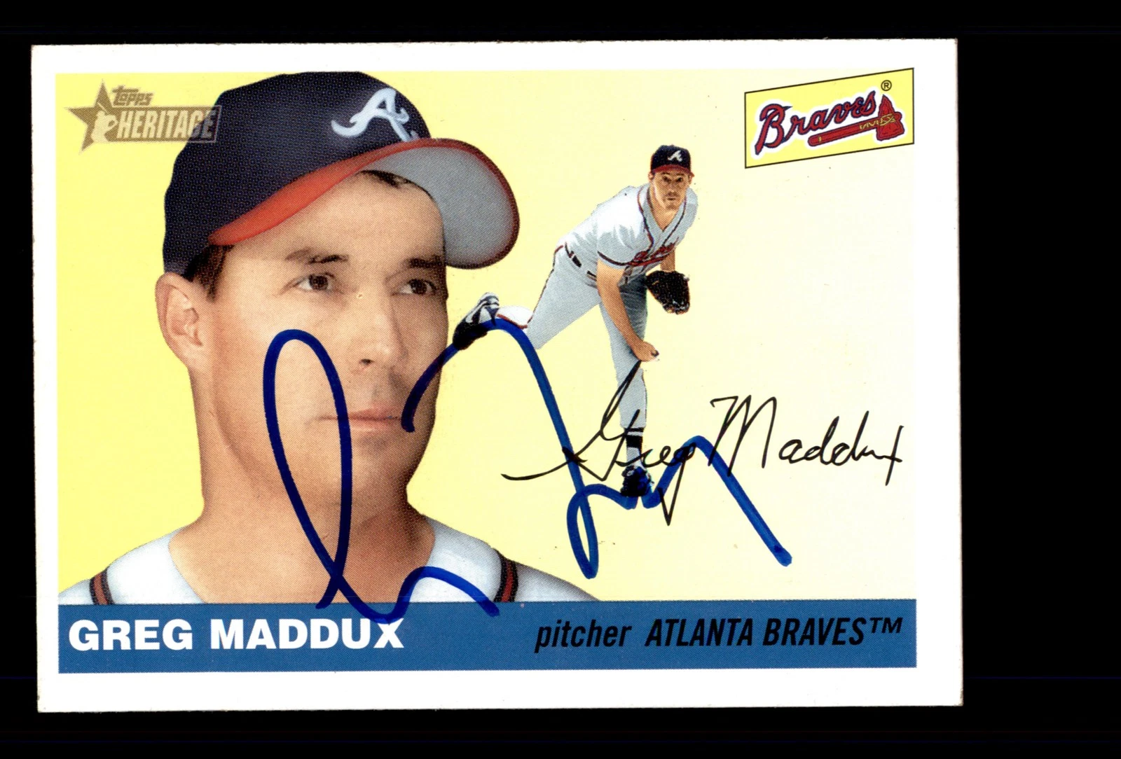 Signed Baseball Card Auto Greg Maddux 2004 Topps Heritage #214 Atlanta Braves