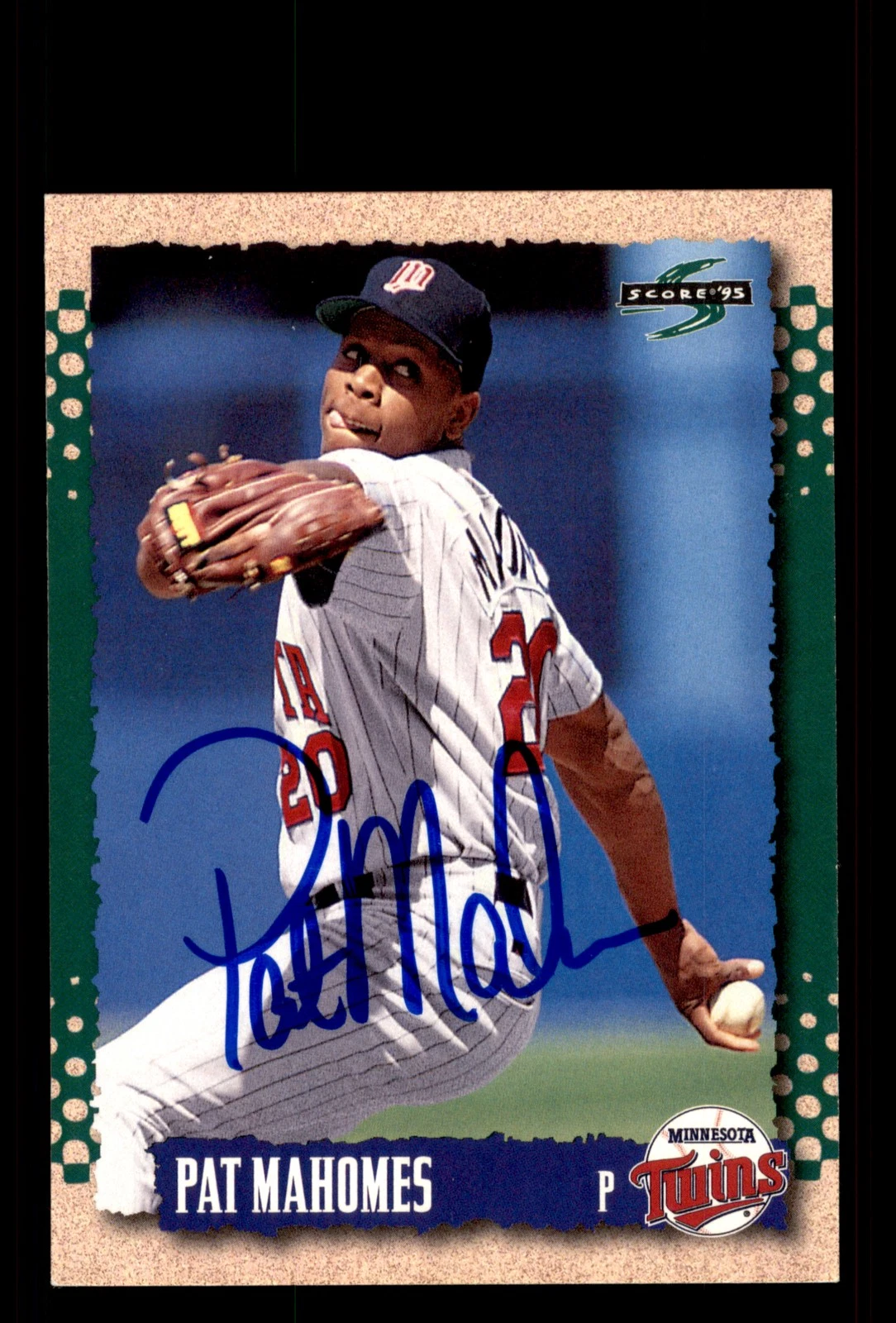 Signed Baseball Card Auto Pat Mahomes 1995 Score #500 Minnesota Twins