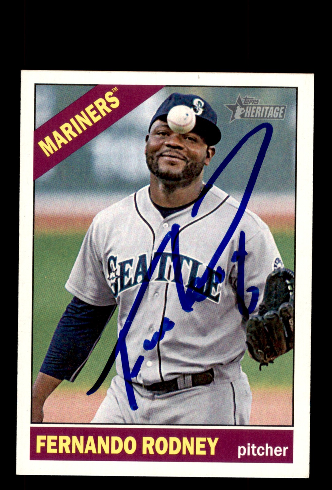 Signed Baseball Card Auto Fernando Rodney 2015 Topps Heritage #336 Mariners