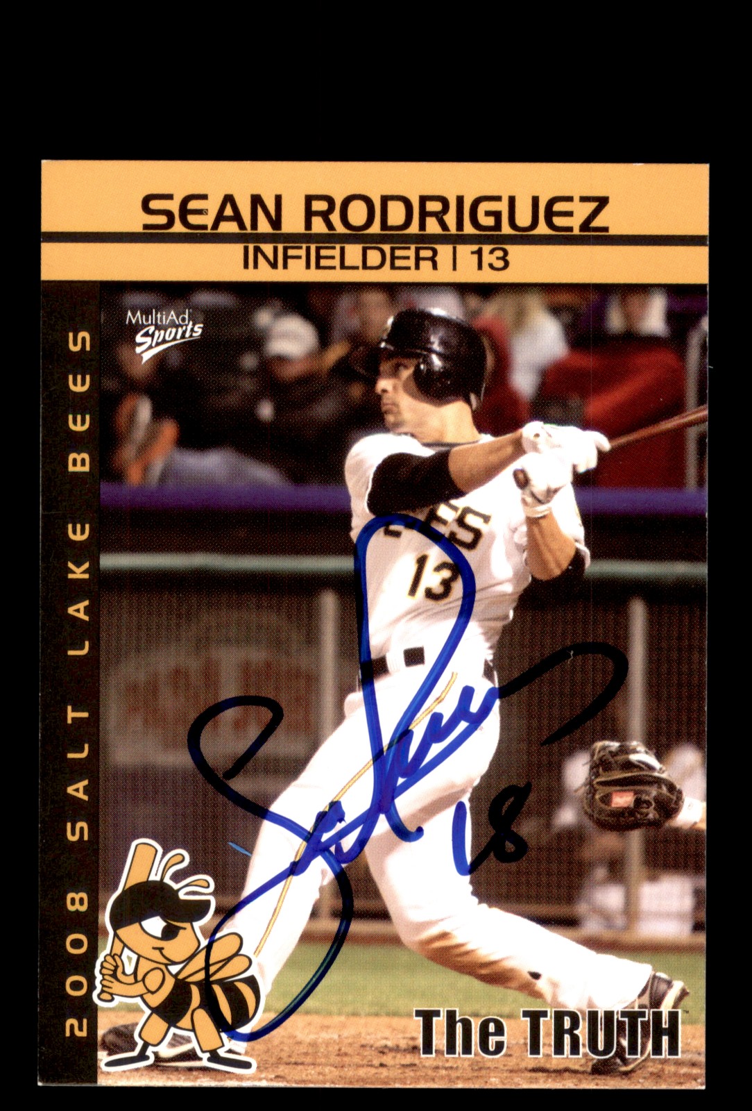 Signed Baseball Card Auto Sean Rodriguez 2008 Multi-Ad Salt Lake Bees