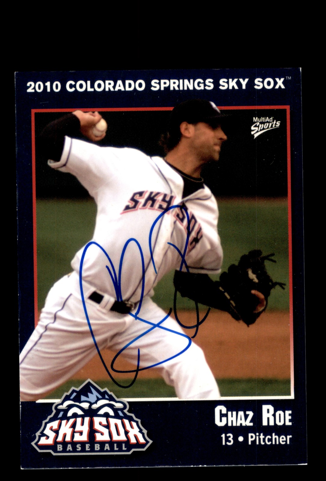 Signed Baseball Card Auto Chaz Roe 2010 MultiAd Colorado Springs Sky Sox